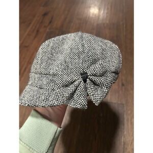 Y2K Womens Tickled Pink Tweed Bow Accent Newsboy Cap Black White Fashion Hat